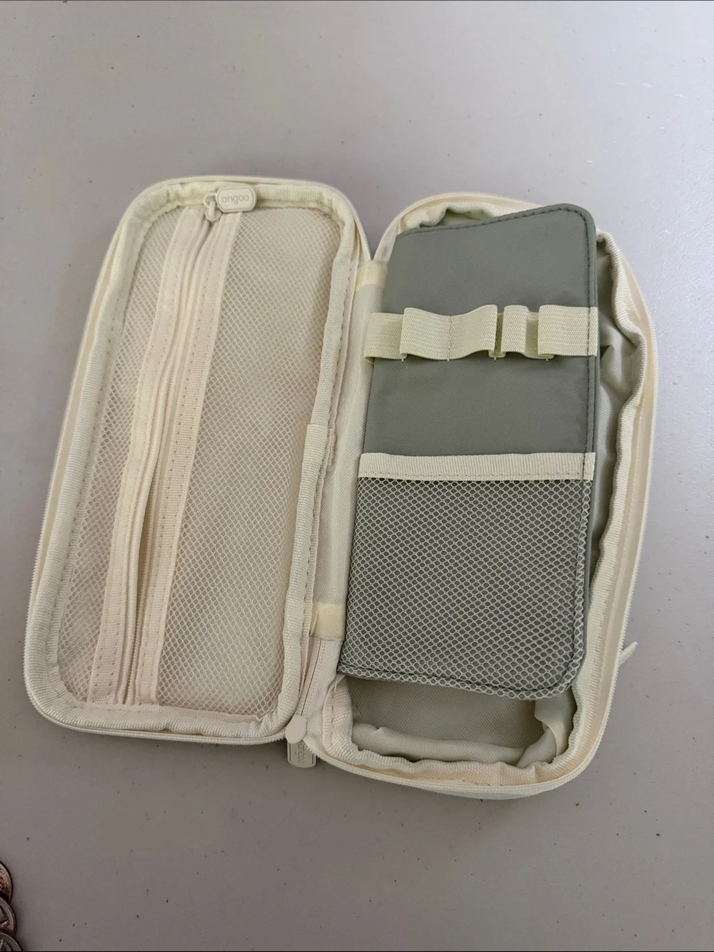 Olive Green Zipper Pencil Case - Slim Desk Organizer